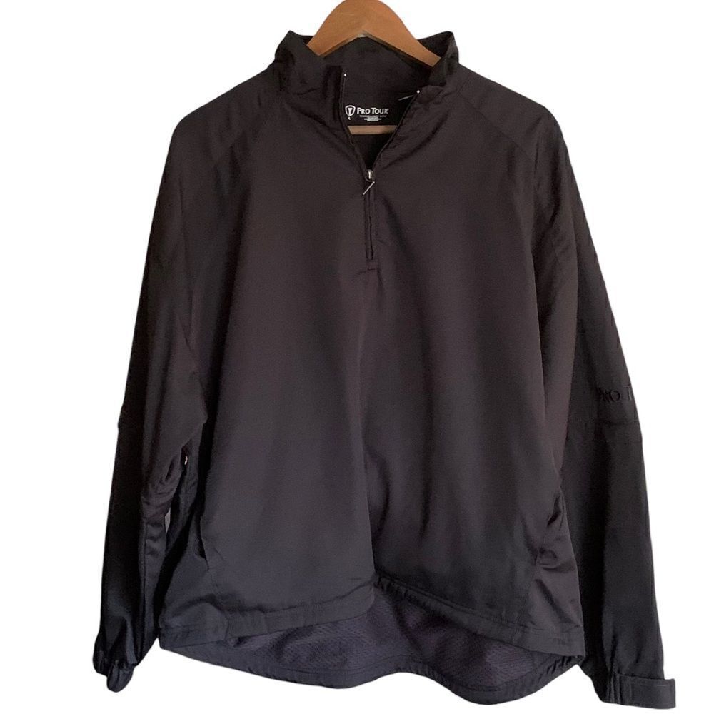Pro Tour Mens Black Golf Zip Off Sleeves Pull Cinch Waist Windbreaker Sz L